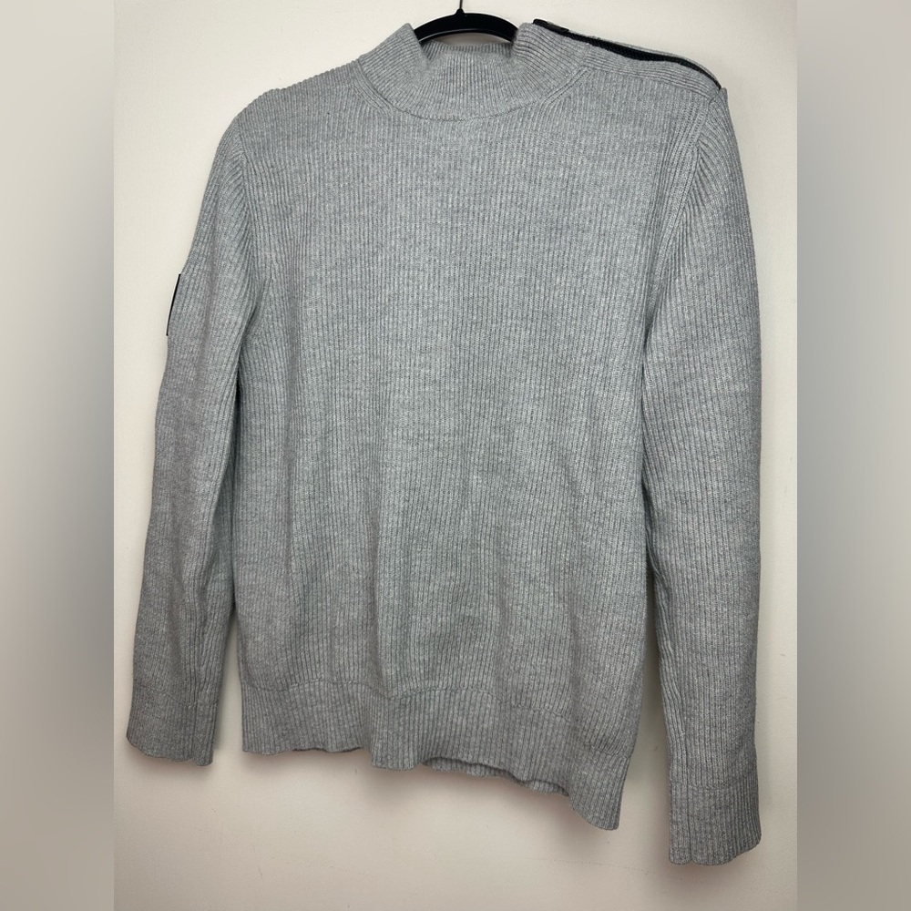 The Kooples X Sport Gray Ribbed Knit Zipper Shoulder Detail Logo Patch Sweater M